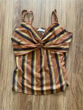 mine Striped Twist-Knot Cami in Brown, Black & Yellow